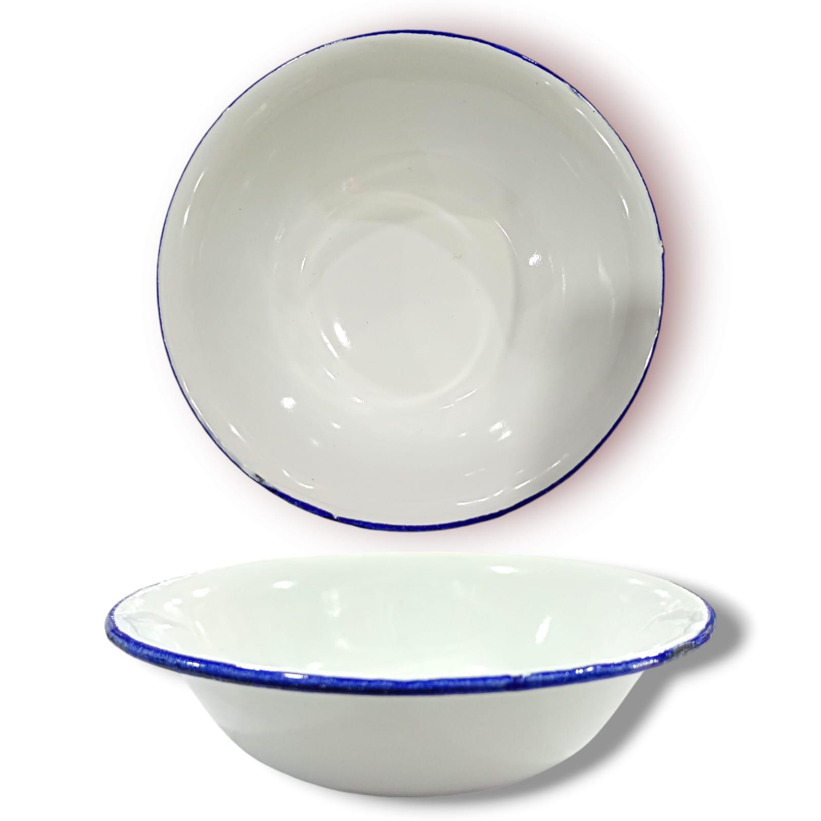 PLATO HONDO ENLOZADO- BLANCO CON AZUL-22CM