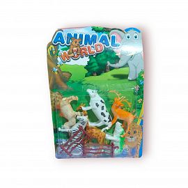 ANIMALES DE LA SELVA X6 UNIDADES+ CORRAL-EN BLISTER- 19X27CM