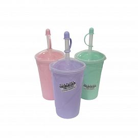 VASO PLASTICO CON TAPA Y SORBETE 500CC
