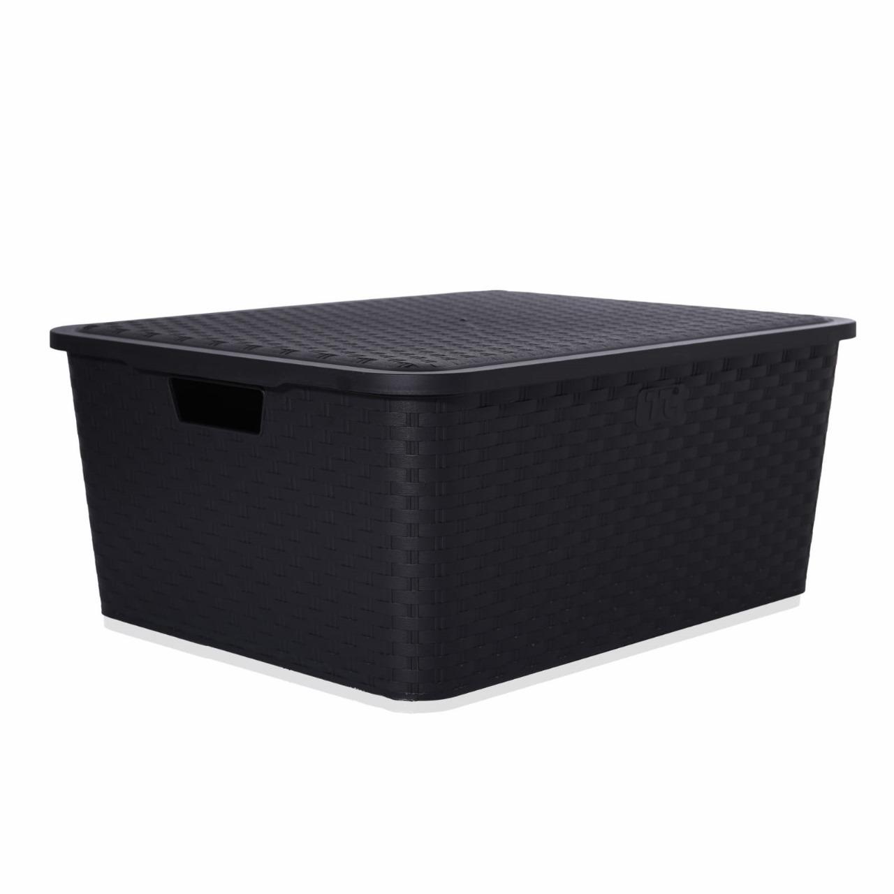 CANASTO TIPO RATTAN GRANDE CON TAPA(46X36X20CM)