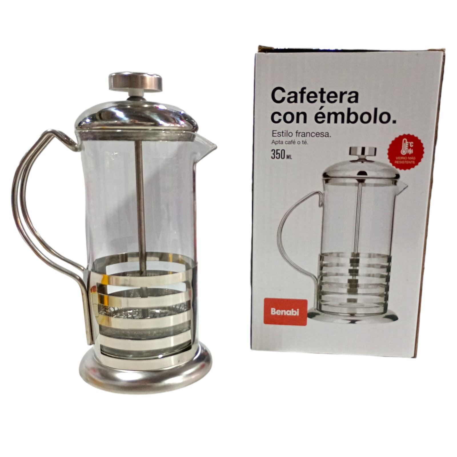 CAFEERA DE VIDRIO Y METAL- CON EMBOLO- 350ML- EN CAJA-9X19CM