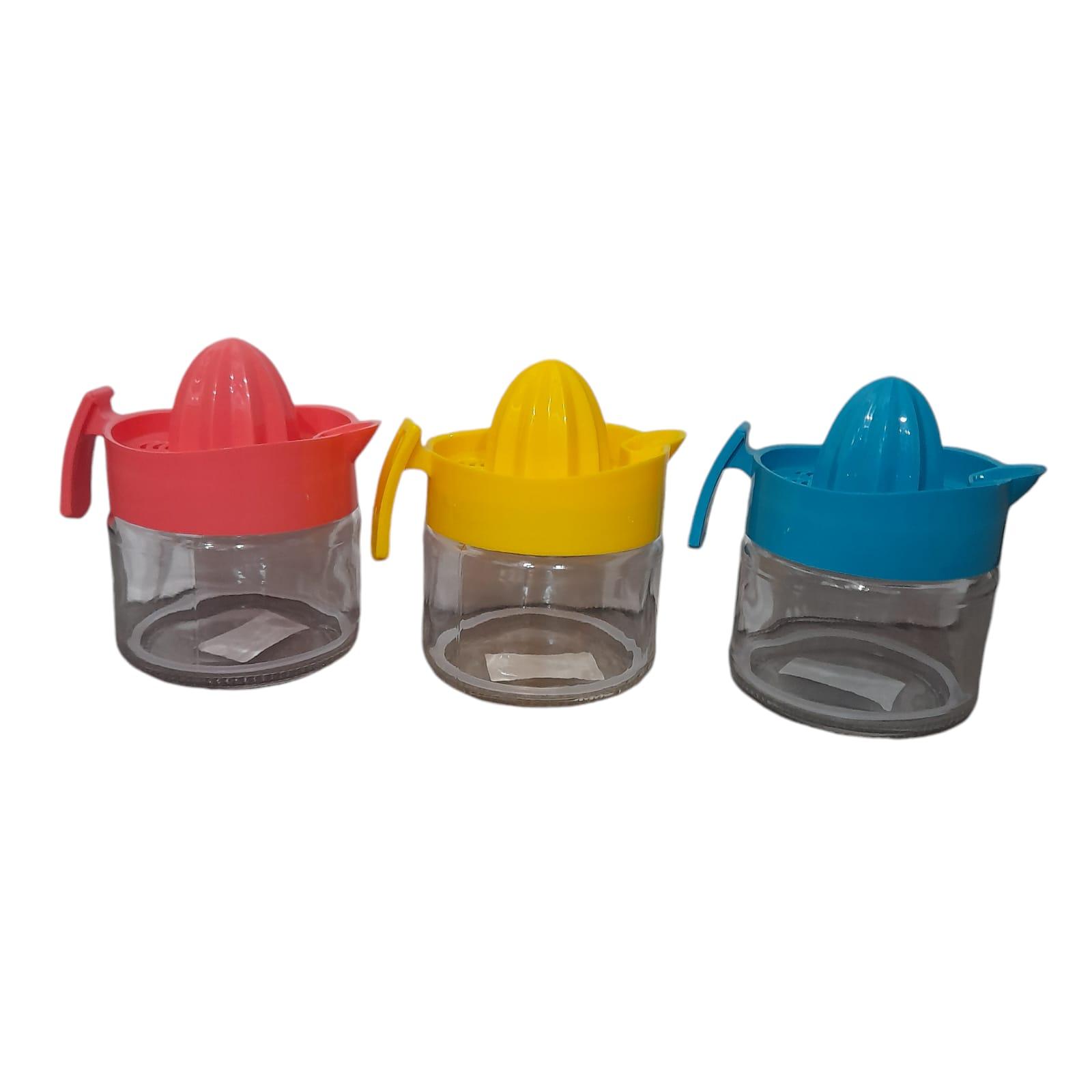 EXPRIMIDOR PLASTICO CON RECIPIENTE DE VIDRIO