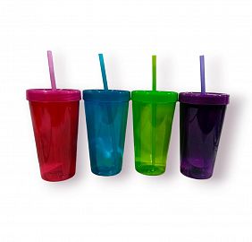 VASO TRANSLUCIDO ROCK LISO - CON SORBETE - VARIOS COLORES