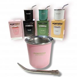 MATE DE ACERO CON BOMBILLA PORTEÑO EN CAJA