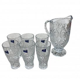  JARRA+6 VASOS LABRADO VIDRIO E/CAJA