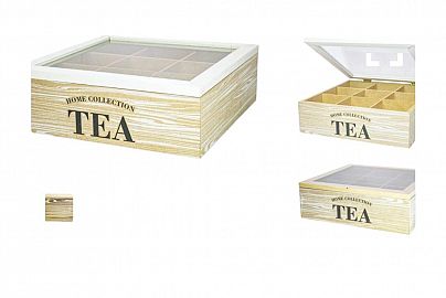 CAJA MADERA 9 DIVISIONES PARA INFUSIONES CON TAPA VIDRIO